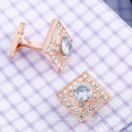 Bling Jewelry Square Rose Gold Plated Cufflinks Brass Luxury Crystal Rhinestone Suit Cufflinks